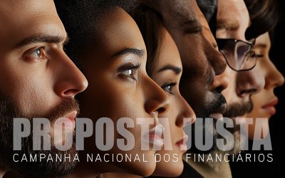 Foto com rostos de pessoas de perfil e por cima da imagem, a frase: Proposta justa