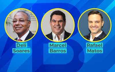 Arte composta das fotos dos candidatos aos conselhos deliberativo e fiscal da anabb, Deli Soares, Marcel Barros e Rafael Matos