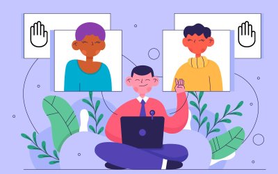 Ilustração de pessoas participando de uma assembleia virtual