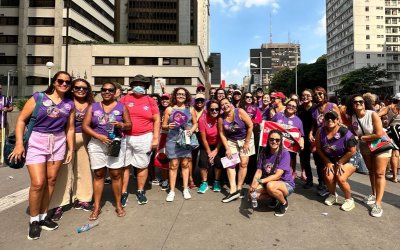 Bancárias e bancários no ato do Dia Internacional das Mulheres