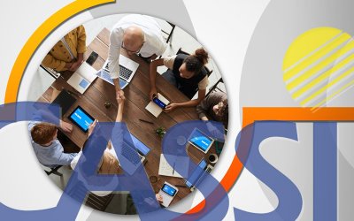 Arte com foto de pessoas em uma reunião e abaixo a logo da Cassi