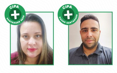 Fotos de Érika e Vinicios, candidatos apiados pelo Sindicato nas Cipas Santander Sede e Radar
