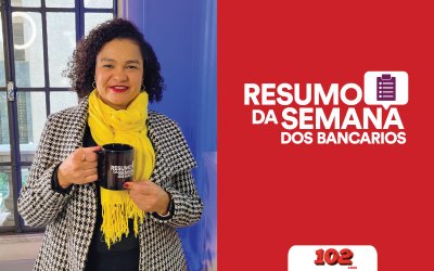 Fotografia de Erica de Oliveira, secretária de Imprensa do Sindicato e apresentadora do Resumo da Semana, acompanhada da frase Resumo da Semana