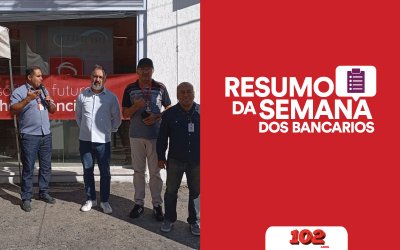 Logotipo do Resumo da Semana, acompanhado de uma foto de atividade do Sindicato
