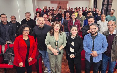 Dirigentes do Bradesco posam para a foto no Encontro Estadual de Funcionários do banco