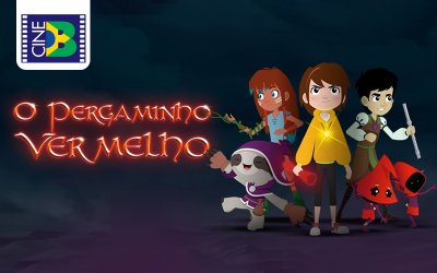 Arte com imagem do filme infantil O Pergaminho Vermelho