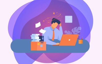 Ilustração de um bancário esgotado