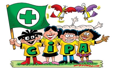 Chearge de quatro bancários formando a sigla CIPA nas suas camisetas e segurando uma bandeira (Charge: Márcio Baraldi)