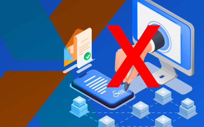 Imagem mostra um X em cima de um computador e de um telefone celular