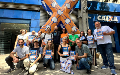 Dirigentes do Sindicato em ato dos 165 anos da Caixa (Foto: Seeb-SP)