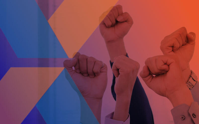 Imagens de punhos cerrados para o alto, acompanhados do logotipo da Caixa (Imagem: Freepik)