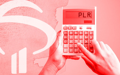 Imagem composta de mãos de pele branca segurando uma calculadora. no lado direito, o logo do bradesco