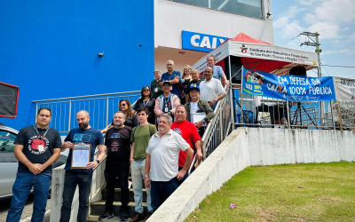 Um dos protestos do Sindicato contra o fechamento da agência Cipó-Guaçu (Foto: Seeb-SP)