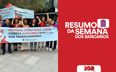 Imagem de atividade do Sindicato, acompanhada do logotipo do Resumo da Semana