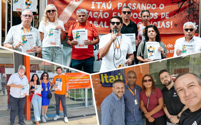 Montagem com fotos de dirigentes nos atos ocorridos nas agências Boa Vista, Teotônio Vilela e Ragueb Chohfi