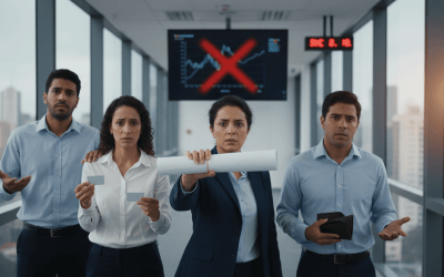 Imagem de pessoas em um escritório lado a lado e em posição de protesto