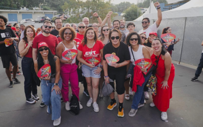 Neiva Ribeiro, ao centro, e demais dirigentes do Sindicato reunidos durante o ato em São Bernardo do Campo