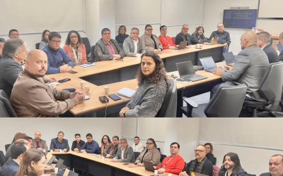 Montagem com duas fotos da mesa de negociação com o Banco do Brasil