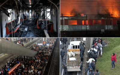 Explosão em vagão da Linha 12-Safira, privatizada por Tarcísio de Freitas, provocou o caos no transporte público nesta segunda 23 (Imagens: Reprodução/X)