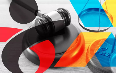 Arte composta de um martelo da Justiça do fundo, e dos logos do Sindicato e da Caixa Econômica Federal