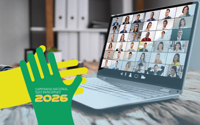 Imagem mostra uma tela de computador dividida em janelas com pessoas em uma reunião virtual