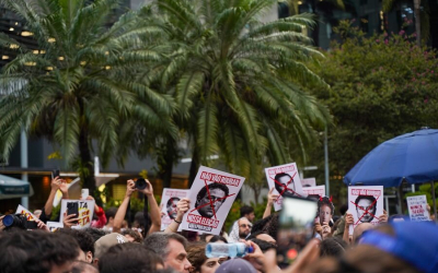 Imagem do ato contra a interferência da Meta nas eleições brasileiras