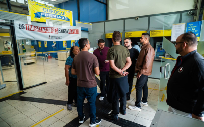 Dirigentes sindicais protestaram contra o assédio na Agência Parque Boturussu