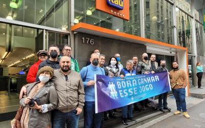 Dirigentes em atividade da Campanha dos Bancários 2022 no Centro Histórico de São Paulo