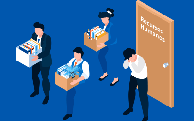 Arte mostra quatro trabalhadores carregando caixas com objetivos pessoais, após serem mandados embora