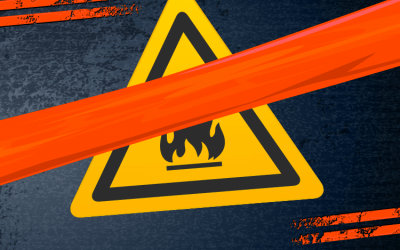 Imagem de um símbolo de um risco de incêndio com uma tarja vermelha