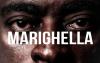 Imagem dos olhos de um homem negro, com o nome Marighella destacado em primeiro plano