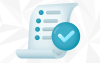 Imagem em desenho composta de uma folha de papel com pontos listados e, ao lado, um símbolo de check dentro de um círculo azul