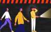 Ilustração de três pessoas confusas caminhando no escuro