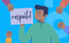 Desenho de um homem levantando um cartaz onde se lê a palavra Respeito!