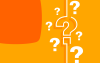Arte mostra símbolos de pergunta em laranja e branco