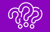 Imagem com três pontos de interrogação transparentes contornados de branco sobre um fundo lilás