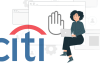 Ilustração de uma mulher utilizando um laptop, ao lado do logotipo do Citibank