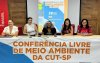 Dirigentes sindicais sentadas à mesa de debates da Conferência Livre de Maio Ambiente