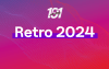 A frase "Retro 2024" e o logo dos 101 anos do Sindicato, em fontes brancas, em fundo em tons de rosa e roxo