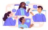 Ilustração de quatro pessoas participando de uma assembleia virtual
