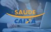 Imagem composta do logo do saúde caixa sobreposto a uma imagem que mostra uma reunião