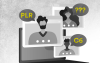 Imagem em desenho mostra três telas sobrepostas. Em cada uma delas há uma pessoa. Deles saem três balões, onde se lê "PLR", "C6" e "???"