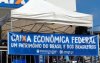 Foto da fachada da agência Caixa de Cipó-Guaçu com faixa de protesto do Sindicato
