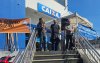 Foto de dirigentes do Sindicato em frebnte a agência da Caixa e Embu-Guaçu