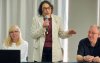 Valeska Pincovai, diretora executiva do Sindicato; Aline Molina, diretora executiva do Sindicato e presidenta da Fetec-CUT/SP; e Sergio Francisco, dirigente do Sindicao; no Encontro Estadual dos Bancários do Itaú