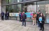 Dirigentes do Sindicato durante protesto no edifício Torre Matarazzo, centro administrativo do Banco do Brasil localizado na Avenida Paulista