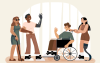 Ilustração de quatro pessoas PCDs