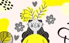 Imagem em desenho, em amarelo, mostra uma planta nascendo de dentro da cabeça de uma mulher