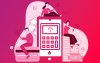 Arte em desenho mostra pessoas em volta de uma calculadora 