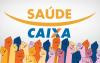 Ilustração de punhos cerrados, com o logo do Saúde Caixa ao fundo